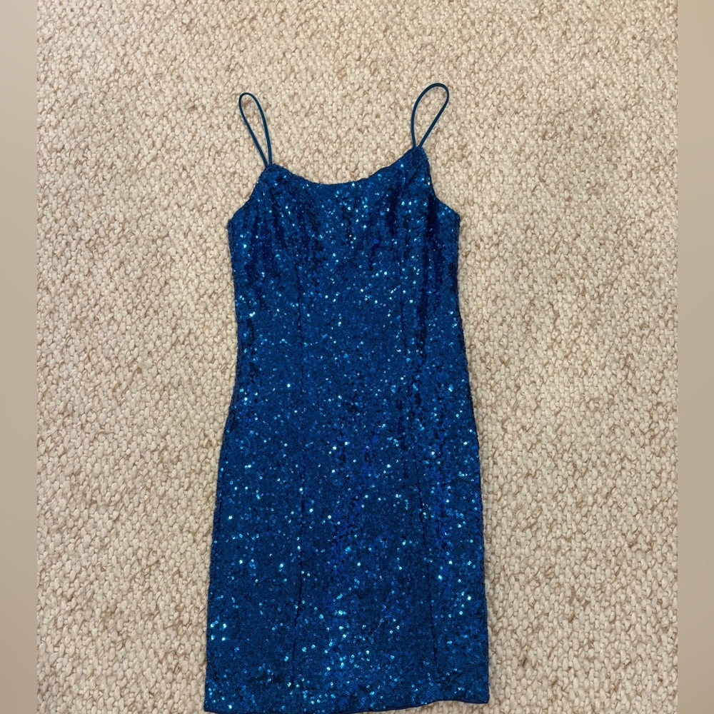 Lulu's Glittering Sapphire Mini Dress